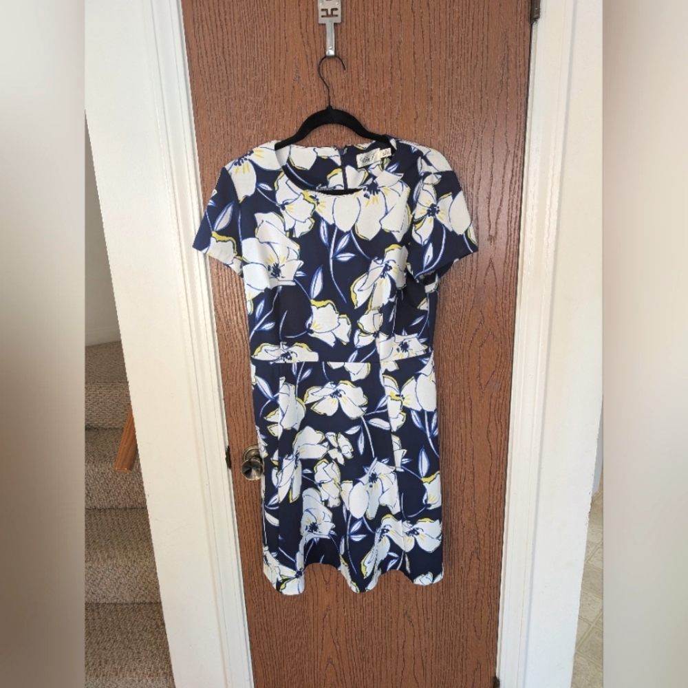 Eliza J Casual Floral Midi Navy Dress